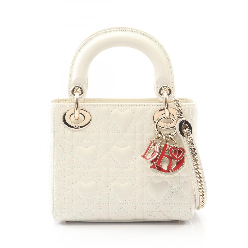 Christian Dior Lady Heart Cannage Handbag Leather White